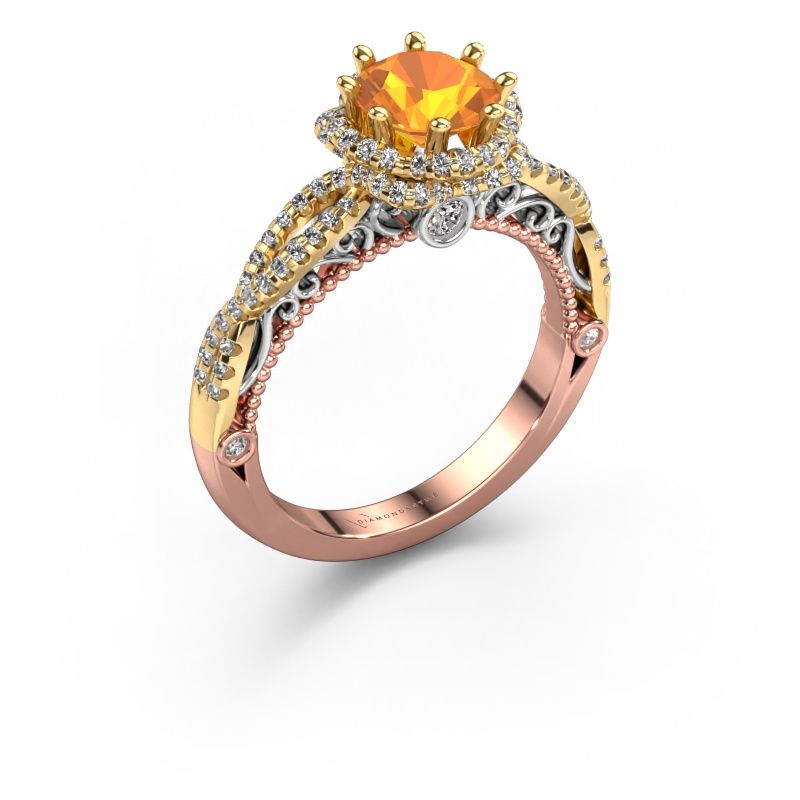 Bague de fiançailles Lysanne 585 or rose citrine 6.5 mm