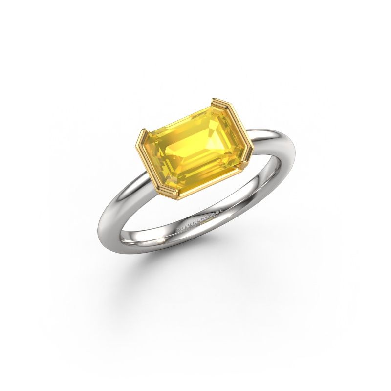 Verlovingsring Tayler EME 585 witgoud gele saffier 8x6 mm