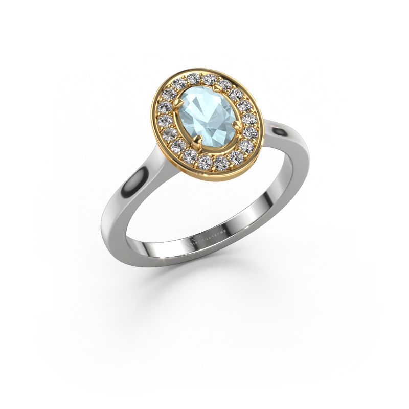 Ring Madelon 1 585 witgoud aquamarijn 7x5 mm