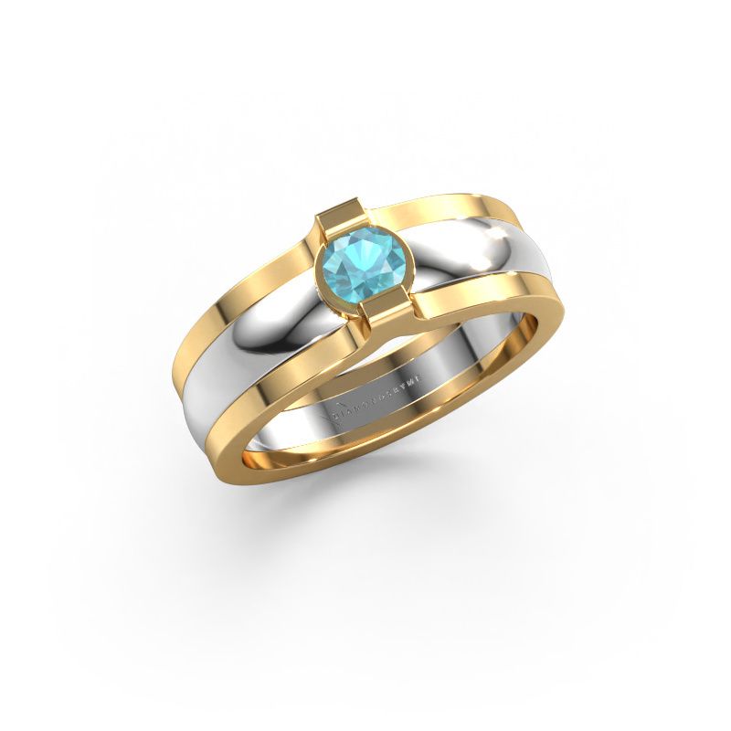 Bague Jade 585 or blanc topaze bleue 4 mm