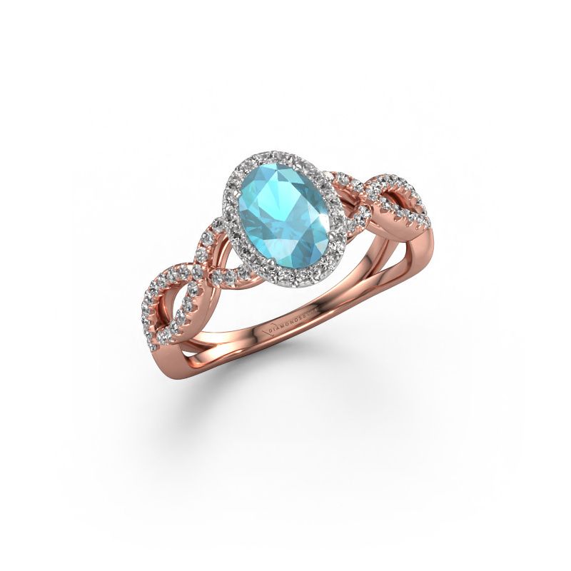 Verlovingsring Dionne ovl 585 rosé goud blauw topaas 7x5 mm