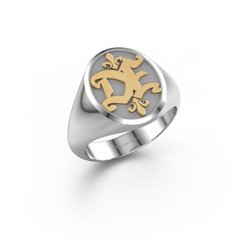Monogram ring Xandro 585 witgoud
