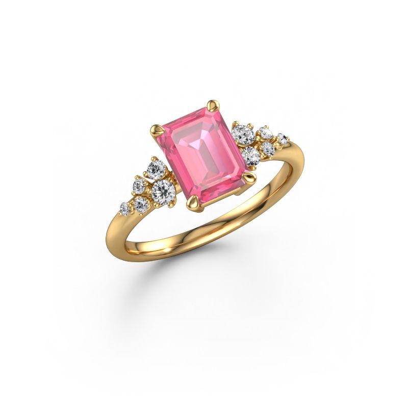 Verlovingsring Royce EME 585 goud roze saffier 8x6 mm