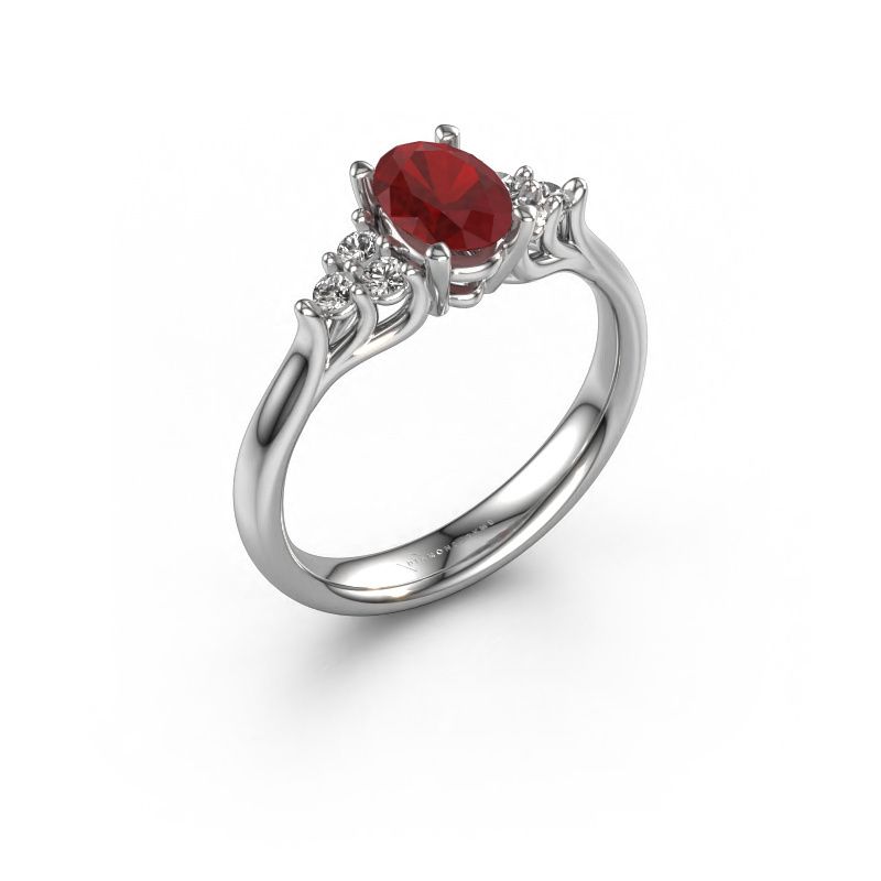 Verlovingsring Monika OVL 585 witgoud robijn 7x5 mm