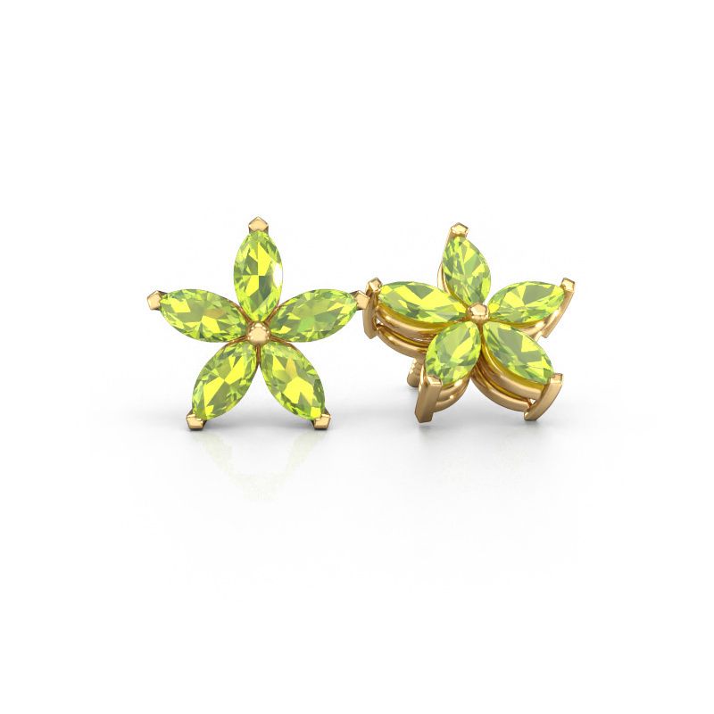 Stud earrings Sylvana 585 gold peridot 5x2.5 mm