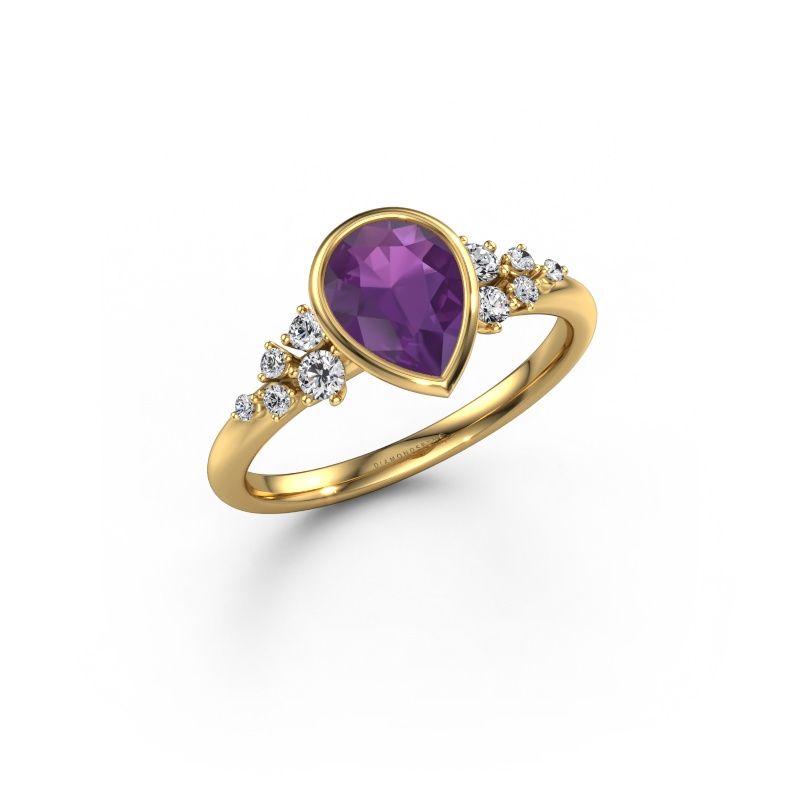 Bague de fiançailles Aliyah PER 585 or jaune améthyste 8x6 mm