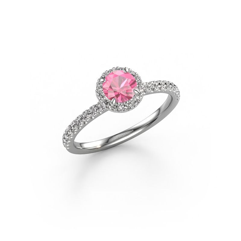Verlovingsring Miranda RND 585 witgoud roze saffier 6.5 mm