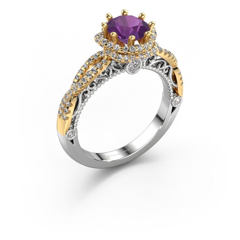 Bague de fiançailles Lysanne 585 or blanc améthyste 6.5 mm