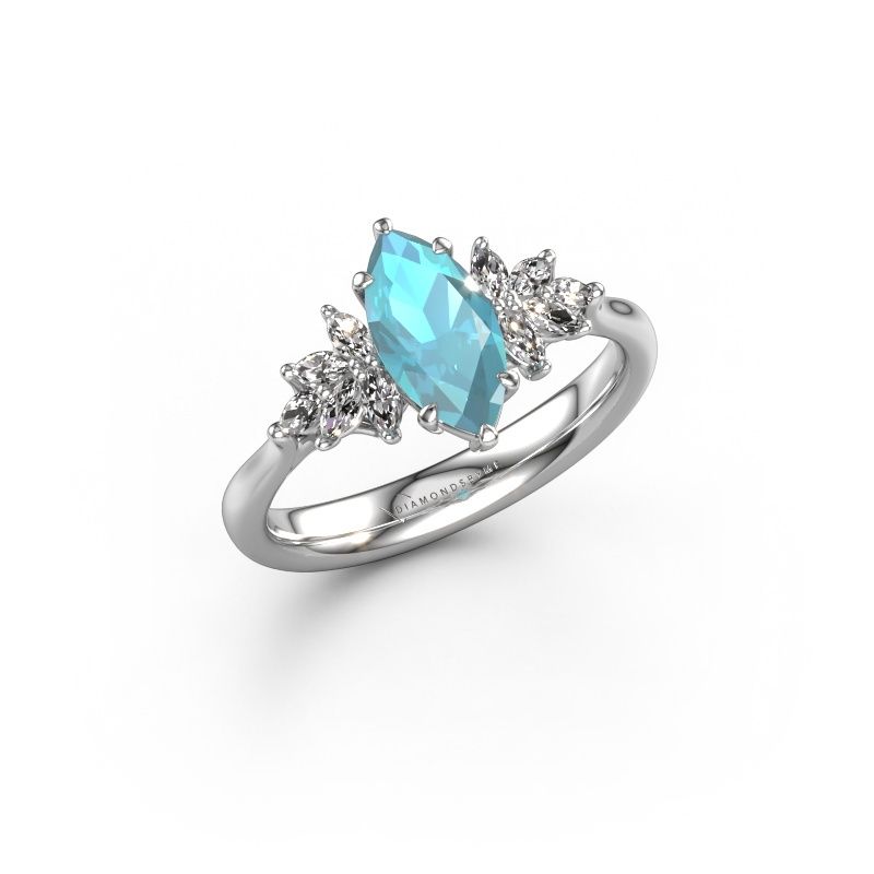 Verlovingsring Fiona MRQ 950 platina blauw topaas 10x5 mm