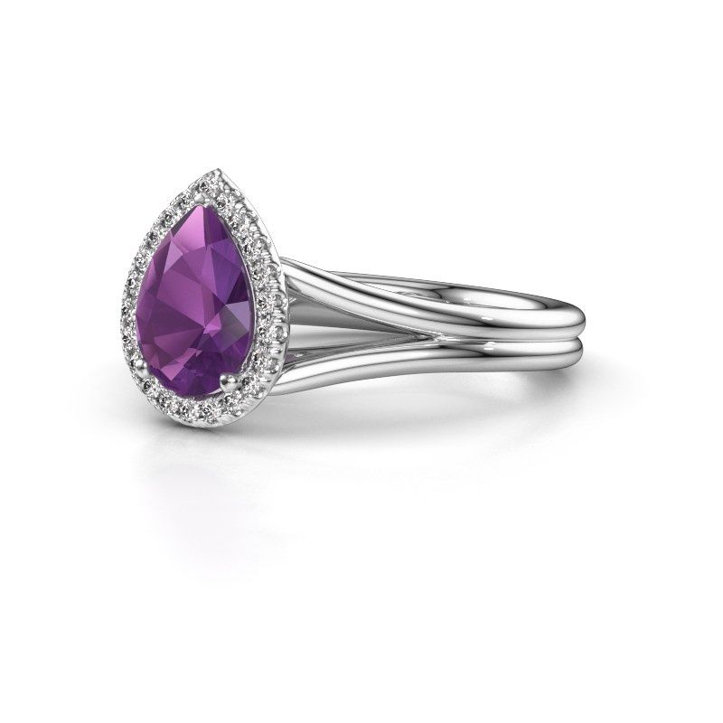 Afbeelding van Verlovingsring verla pear 1<br/>585 witgoud<br/>Amethist 8x6 mm
