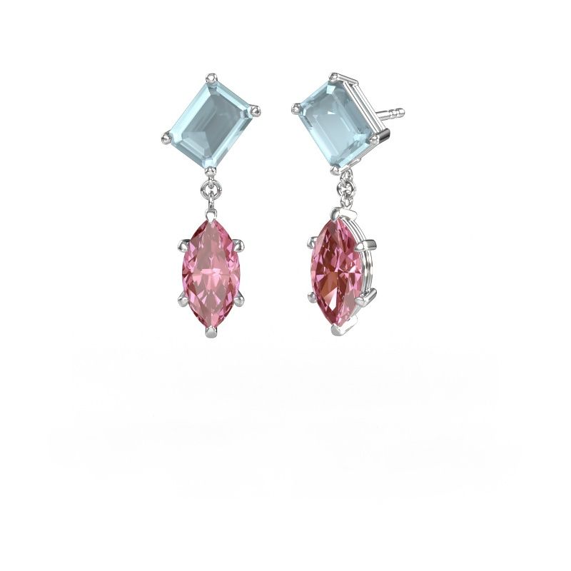 Drop earrings Toi et Moi EME MRQ 950 platinum aquamarine 8x6 mm