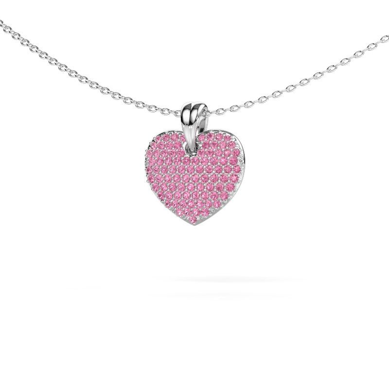 Image of Necklace Heart 5 585 white gold pink sapphire 0.8 mm