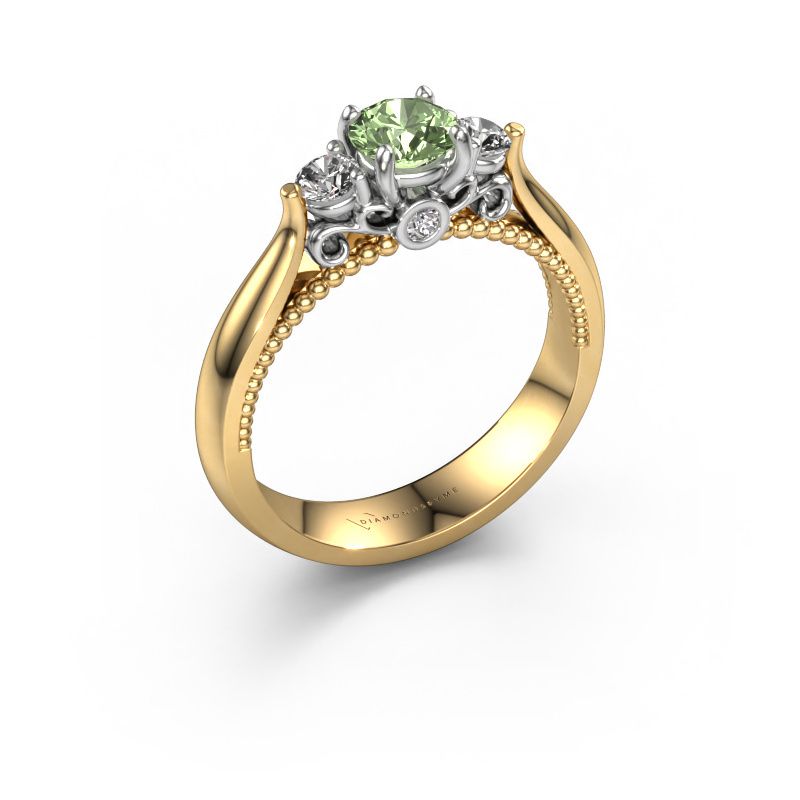 Engagement ring Tiffani 585 gold green lab grown diamond 5 mm