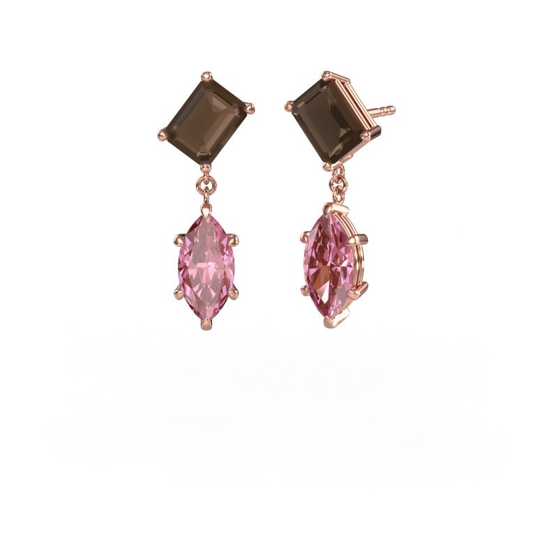 Pendants d'oreilles Toi et Moi EME MRQ 585 or rose quartz fumé 8x6 mm