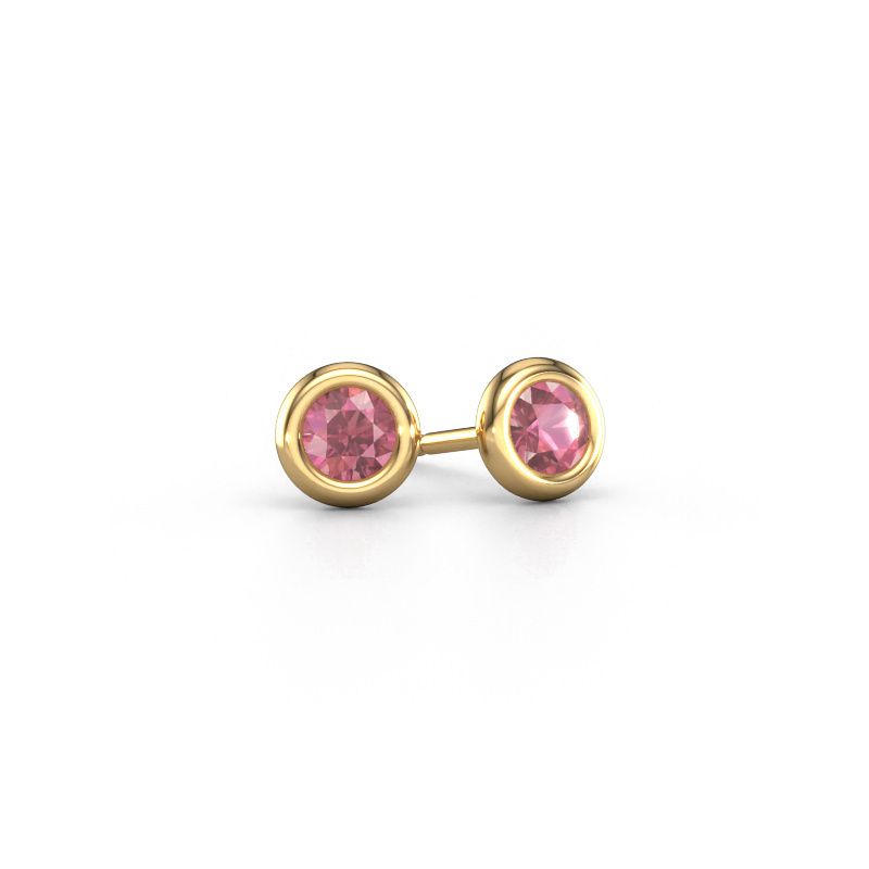Stud earrings Lieke RND 585 gold tourmaline pink 4 mm