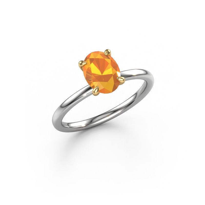 Bague de fiançailles Crystal OVL 1 585 or blanc citrine 8x6 mm