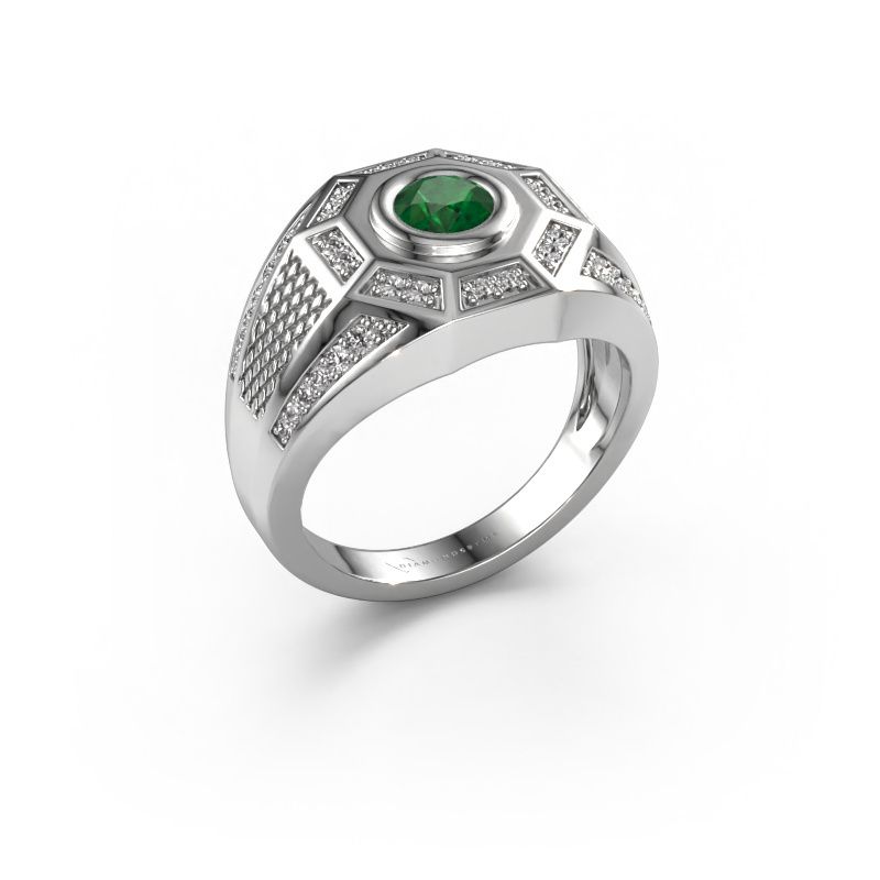 Bague pour homme Enzo 585 or blanc emeraude 5 mm