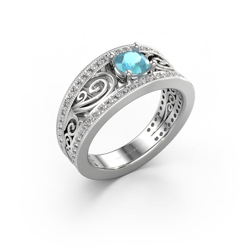 Bague Julliana 585 or blanc topaze bleue 5 mm