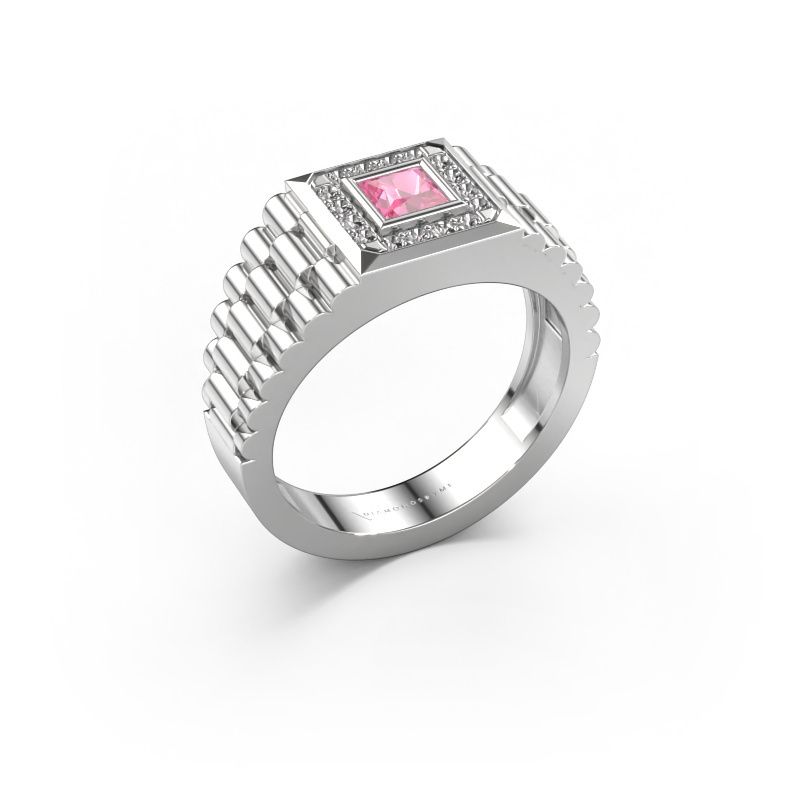 Herrenring Zilan 585 Weißgold Pink Saphir 4 mm