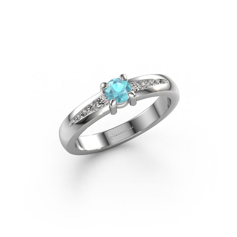 Bague de fiançailles Zohra 585 or blanc topaze bleue 4 mm