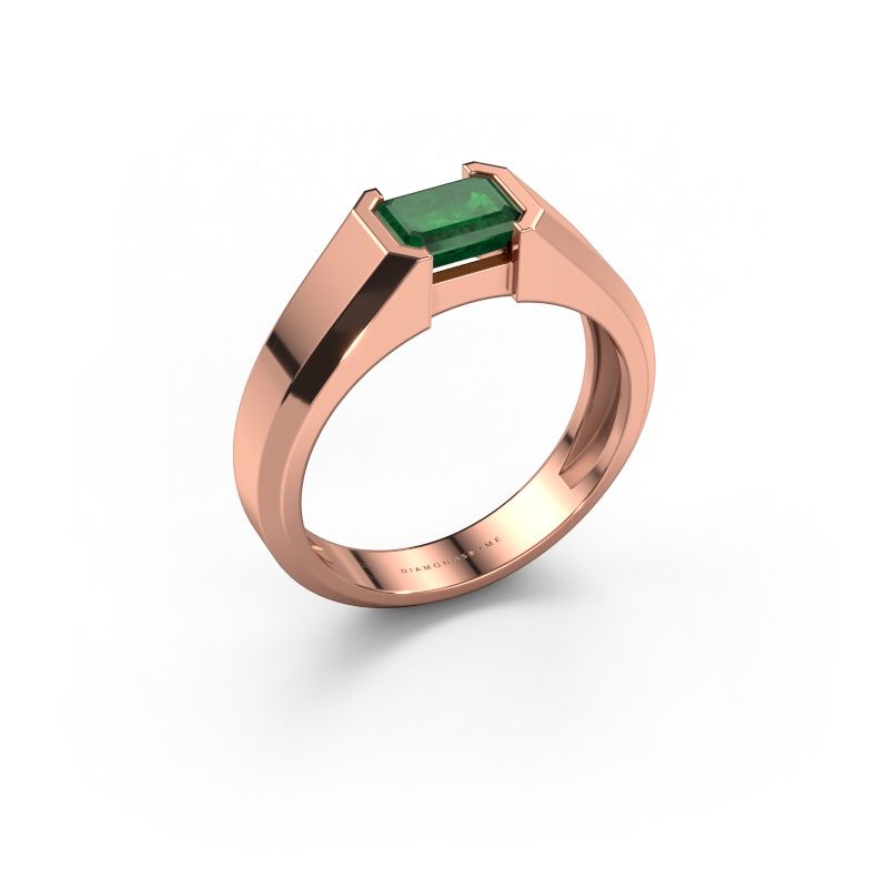 Heren ring Rick 585 rosé goud smaragd 7x5 mm
