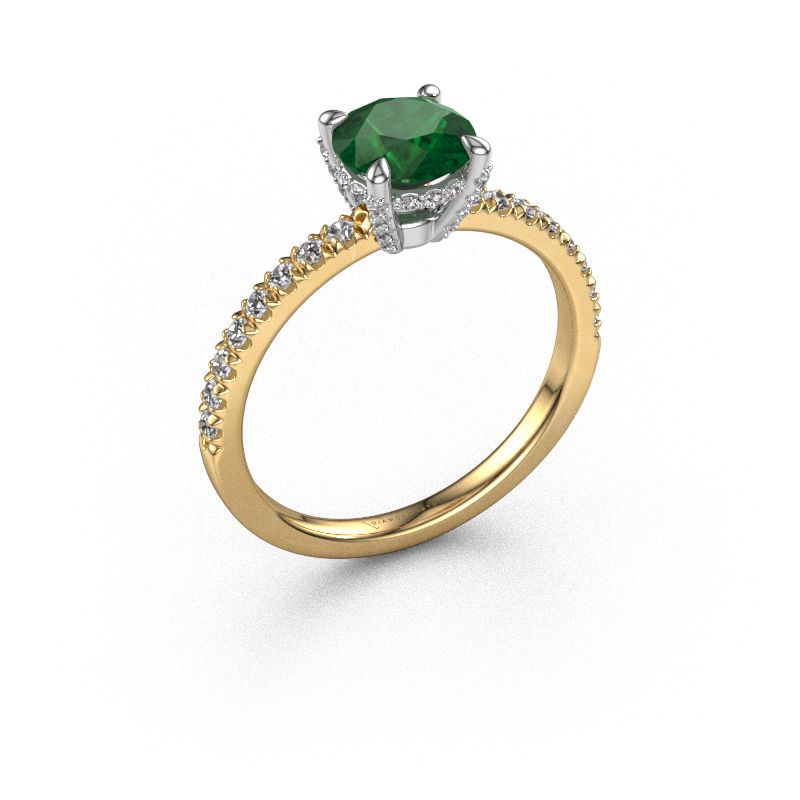 Verlovingsring Saskia rnd 1 585 goud smaragd 6.5 mm