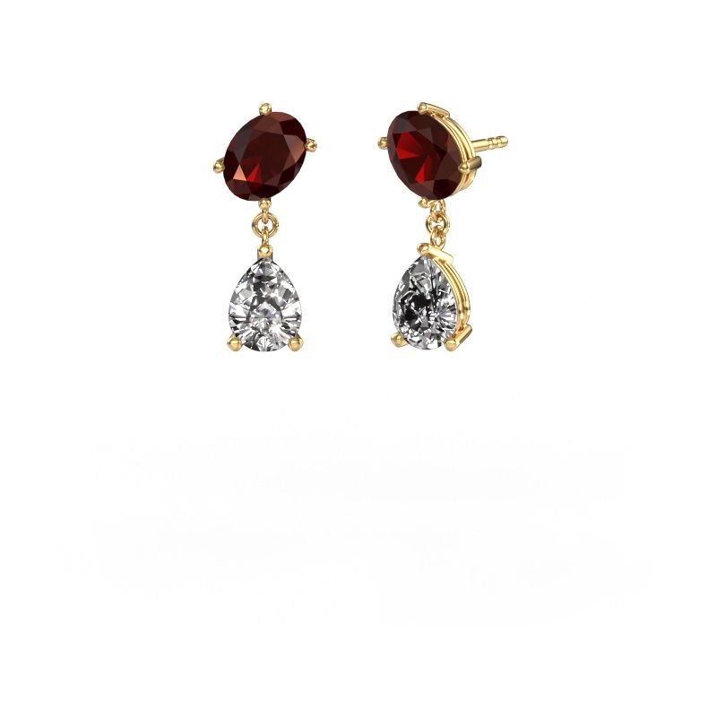Boucles d'oreilles Toi et Moi OVL-PER 585 or jaune grenat 8x6 mm