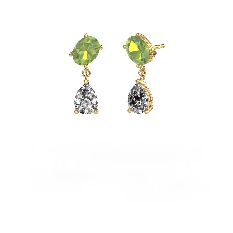Boucles d'oreilles Toi et Moi OVL-PER 585 or jaune péridot 8x6 mm