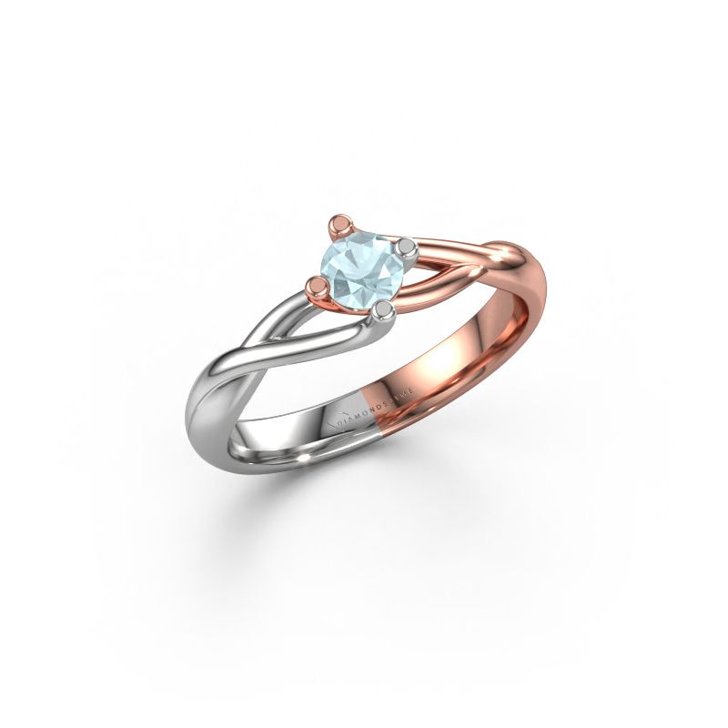 Verlovingsring Paulien 585 rosé goud aquamarijn 4 mm