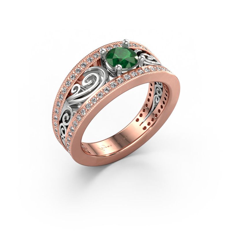 Verlovingsring Julliana 585 rosé goud smaragd 5 mm