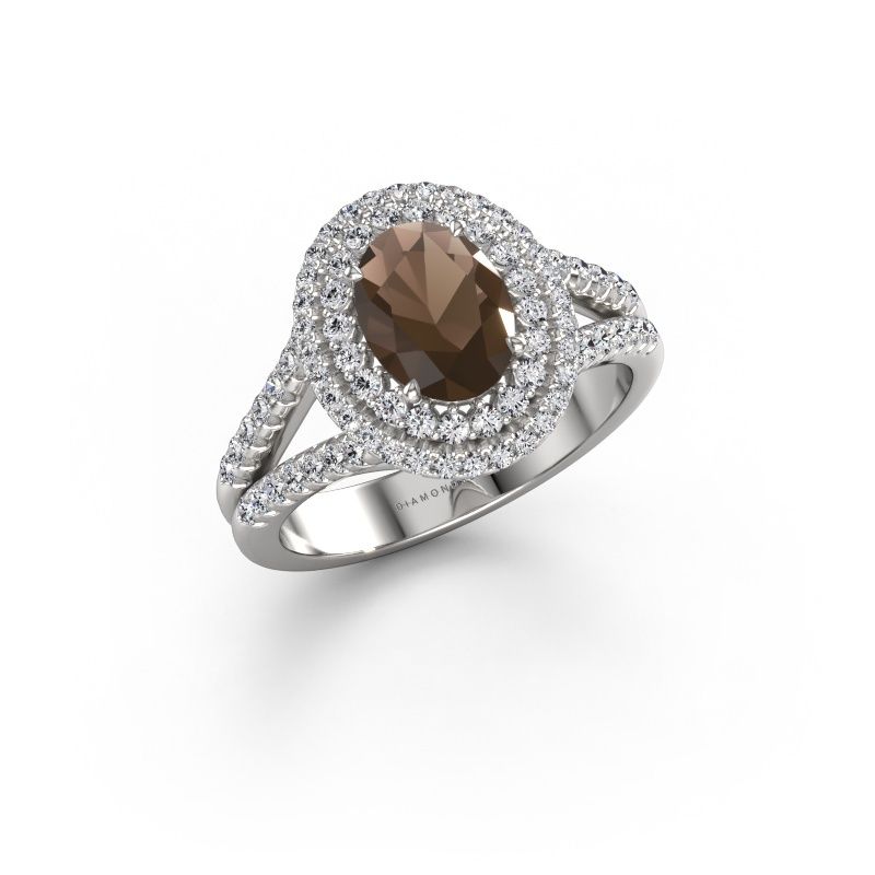 Engagement ring Elvie OVL 585 white gold smokey quartz 8x6 mm