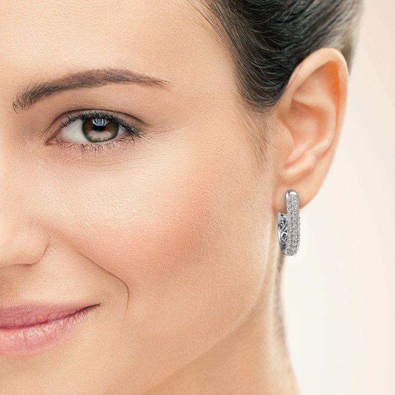 Image of Hoop earrings Danika 12.5 A 950 platinum zirconia 1.7 mm