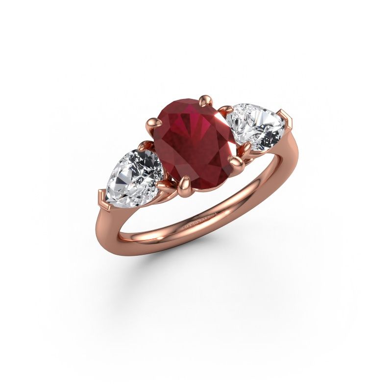 Verlovingsring Carma OVL 585 rosé goud robijn 9x7 mm