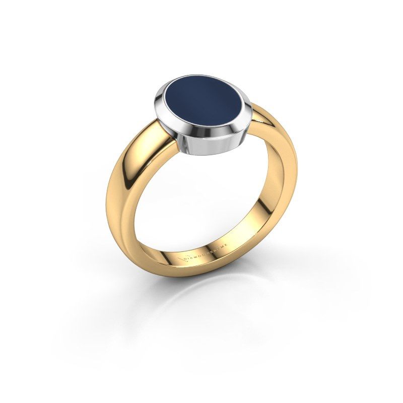 Afbeelding van Pinkring Oscar 1<br/>585 goud<br/>Donker blauw lagensteen 10x8 mm