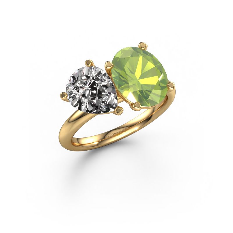 Engagement ring Toi et Moi OVL-PER 585 gold peridot 8x6 mm