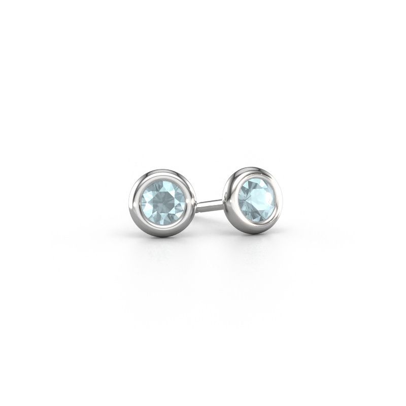 Stud earrings Lieke RND 950 platinum aquamarine 4 mm