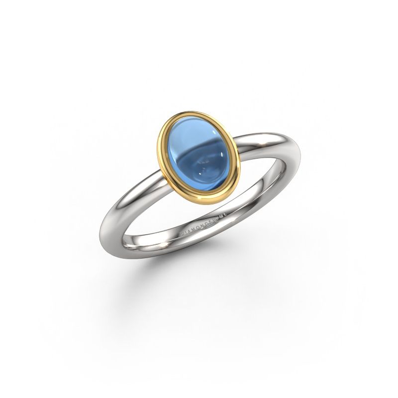 Ring Blossom OVL 2 585 witgoud blauw topaas 7x5 mm