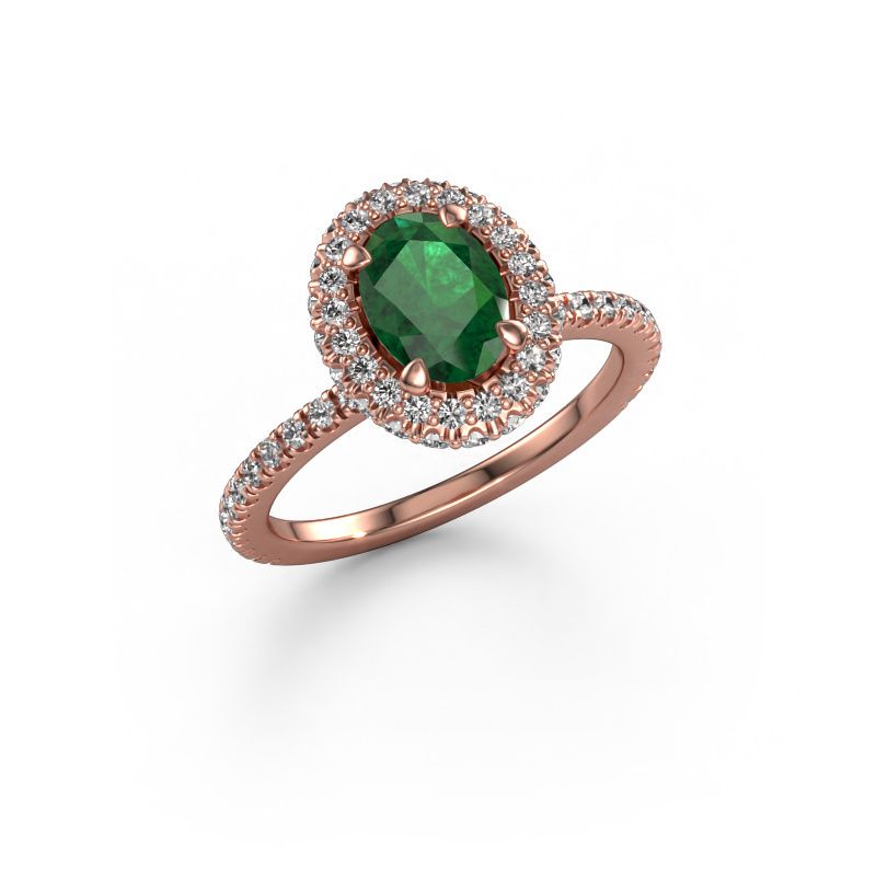 Verlovingsring Talitha OVL 585 rosé goud smaragd 7x5 mm