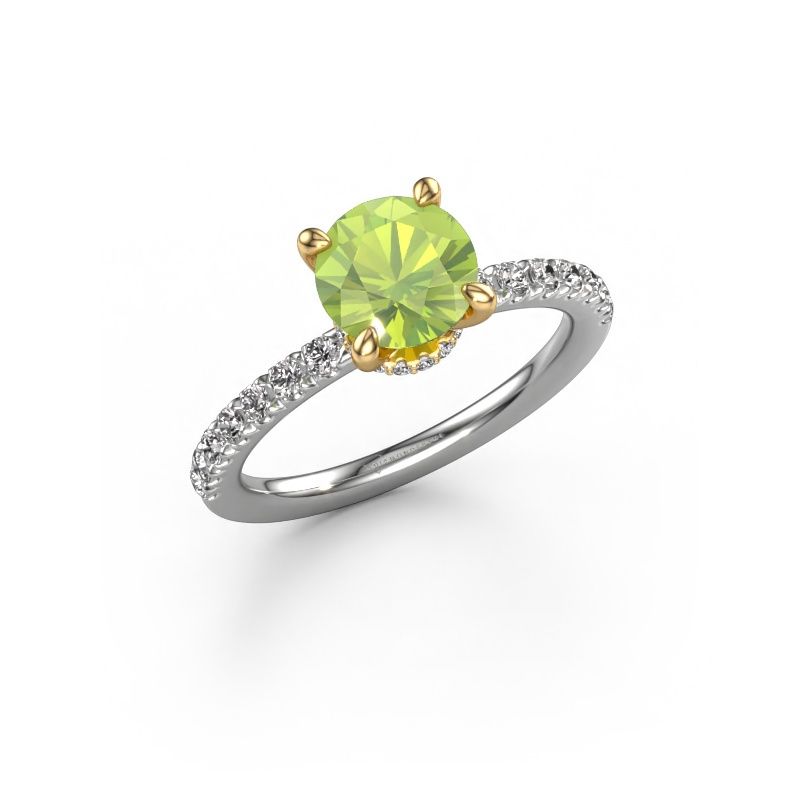 Verlovingsring Crystal rnd 4 585 witgoud peridoot 7 mm