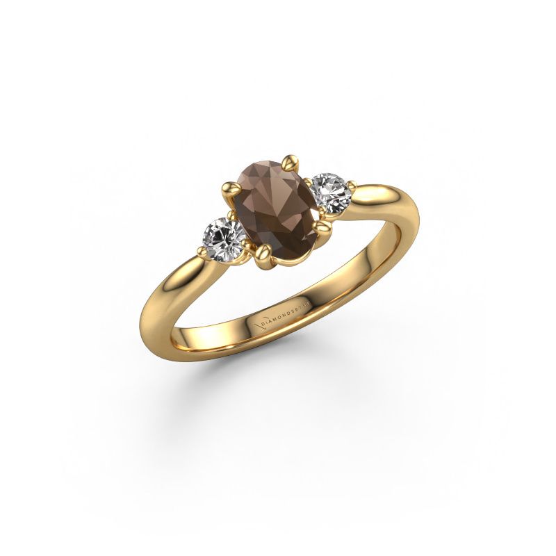 Bague de fiançailles Lieselot OVL 585 or jaune quartz fumé 7x5 mm