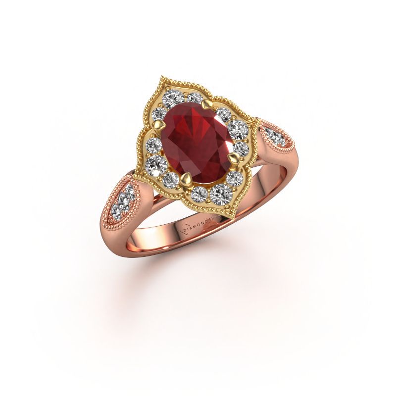Engagement ring Rosan 585 rose gold ruby 8x6 mm