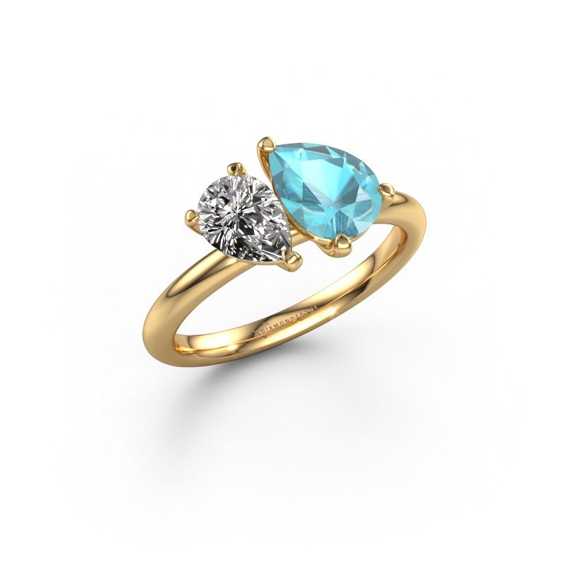 Engagement ring Toi et Moi PER-PER 585 gold blue topaz 8x6 mm