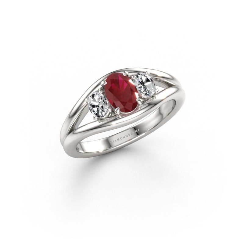 Ring Cassie OVL 585 white gold ruby 6.5x4.5 mm