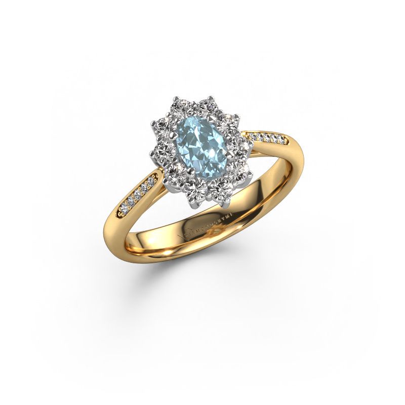 Engagement ring Leesa 2 585 gold blue lab grown diamond 6x4 mm