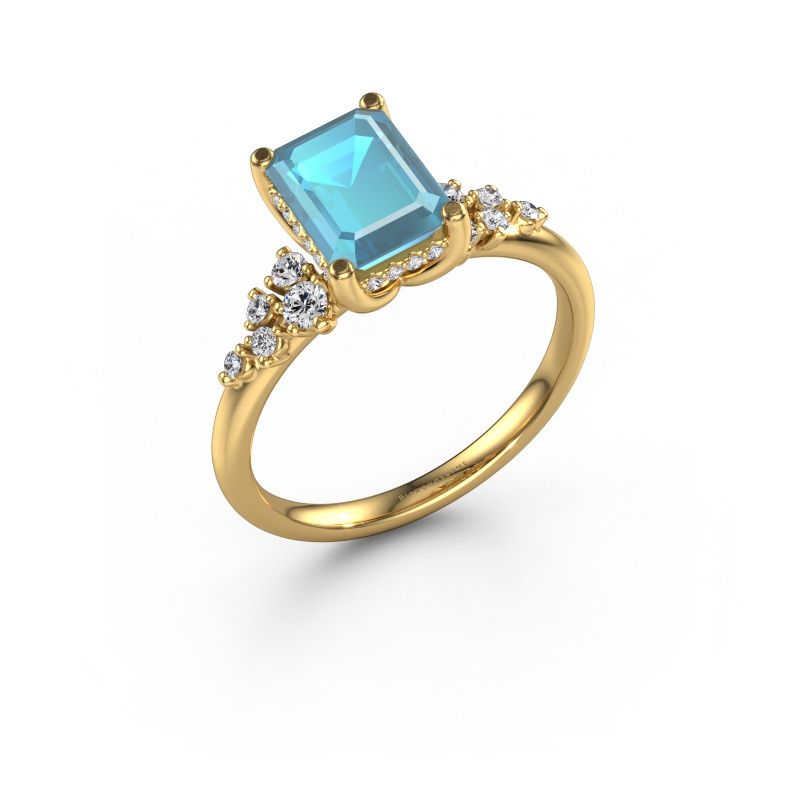Verlovingsring Emma EME 585 goud blauw topaas 8x6 mm