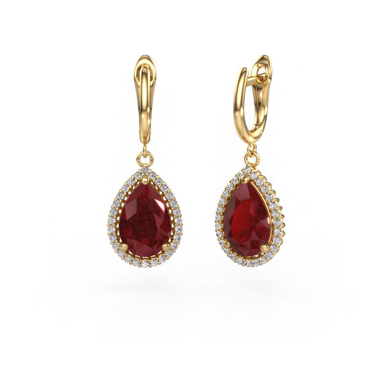 Drop earrings Tilly per 3 585 gold ruby 12x8 mm