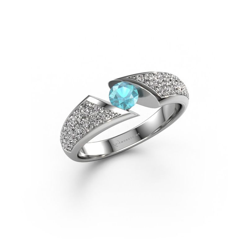 Bague de fiançailles Hojalien 3 585 or blanc topaze bleue 4.2 mm