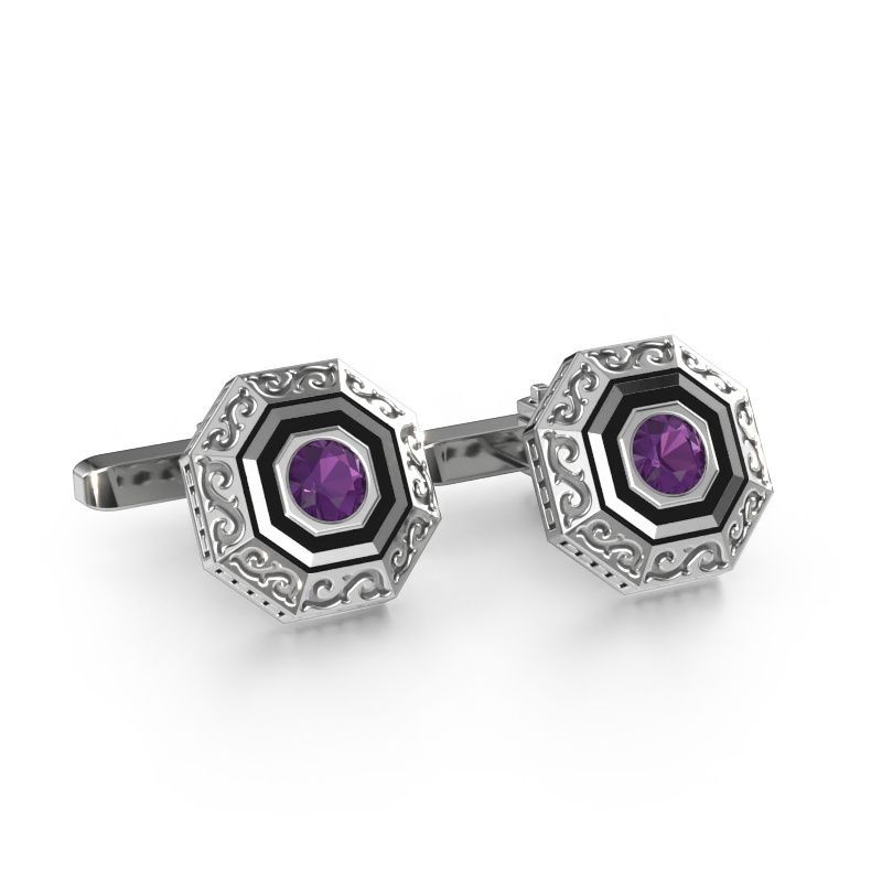 Manschettenknöpfe Dion 585 Weißgold Amethyst 5 mm