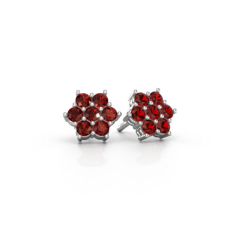 Stud earrings Bonita 585 white gold garnet 2.4 mm