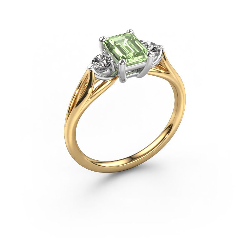 Engagement ring Amie EME 585 gold green lab grown diamond 7x5 mm
